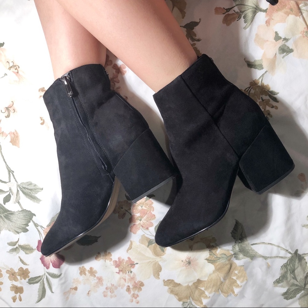 Sam Edelman Black Suede Taye Heel Booties Size 7